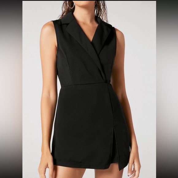 SHEIN Black Notch Collar Blazer Skort Romper - Picture 3 of 7